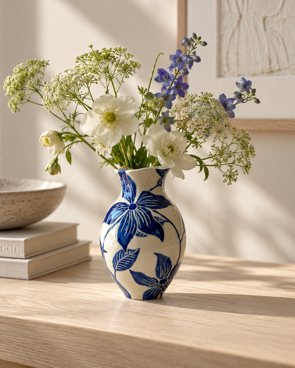Vas med handmålade blommor "Blå 1"