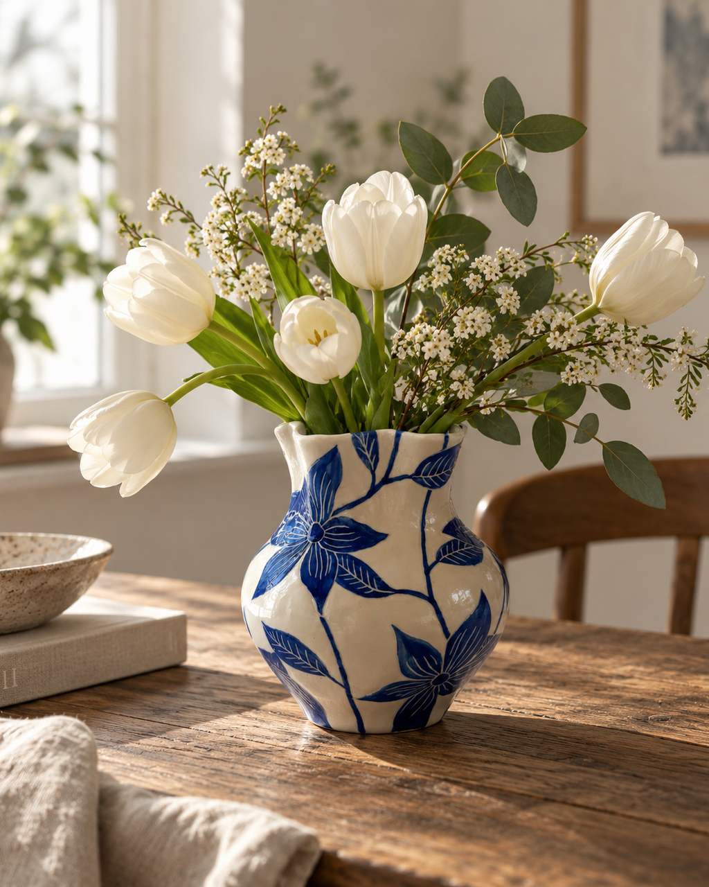 Vas med handmålade blommor "Blå 2"